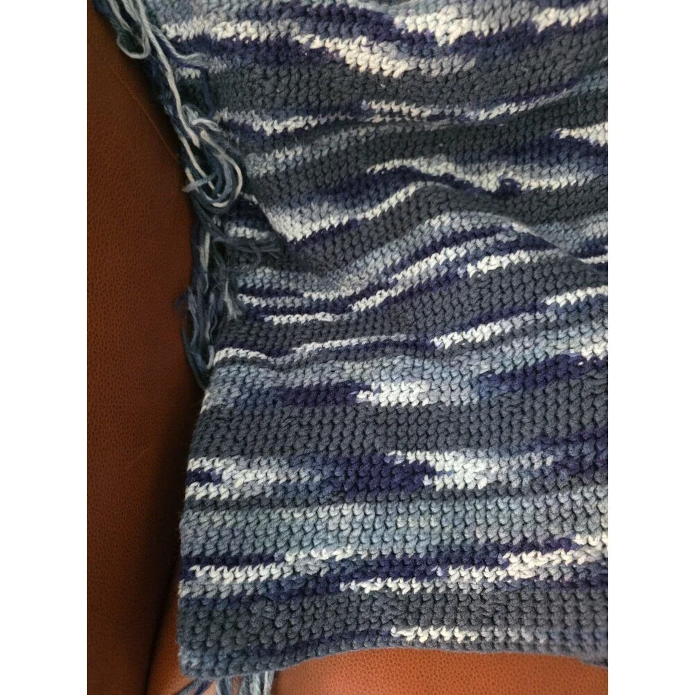 Vintage Homemade Crochet Throw Afghan Blue Pattern 60 × 72